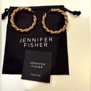 Jennifer Fisher 1.5" Twisted Lilly Hoops Earrings 14K Gold Posts Plated Brass